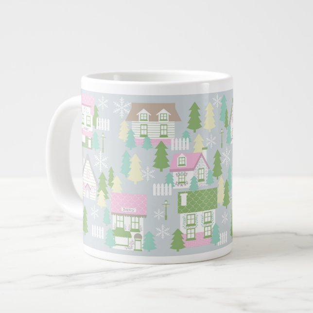 Taza De Café Gigante Navidades Casas Gris (Izquierda)