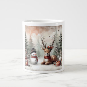 Taza De Café Gigante Navidades clásicos de los bosques de renos y snowm