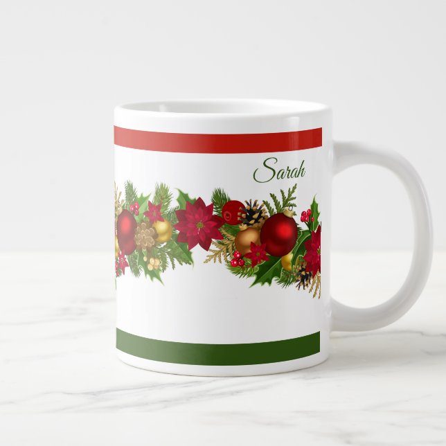 Taza De Café Gigante Navidades con nombre café rojo y verde grave (Derecha)