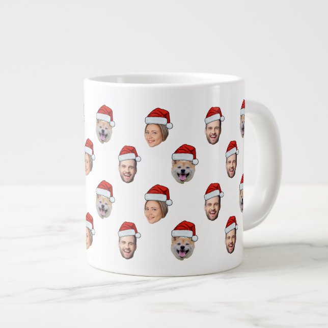 Taza De Café Gigante Navidades dan foto de Santa Hat cara personalizada (Derecha)