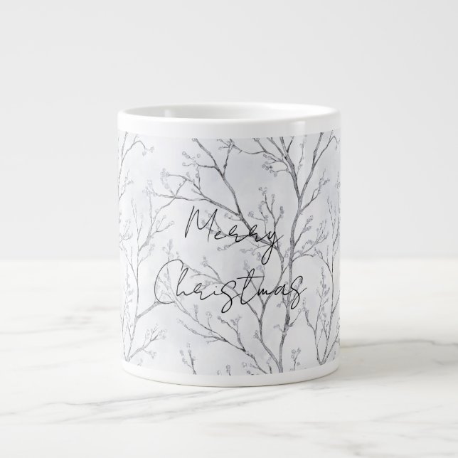 Taza De Café Gigante Navidades de árboles de invierno plateados (Frente)