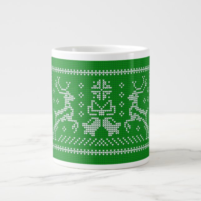 Taza De Café Gigante Navidades de campanas de jingle con suéter feo ado (Frente)