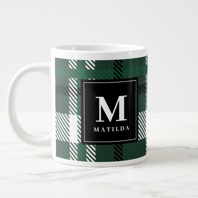 Taza De Café Gigante Navidades de cheques de tártaro verde y negro (Izquierda)