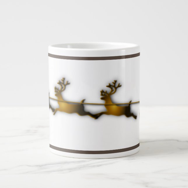 Taza De Café Gigante Navidades de ciervos dorados Santa Claus Sledge (Frente)