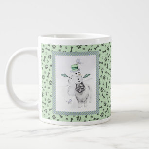 Taza De Café Gigante Navidades de Keeshond Snowman pinta arte de perro