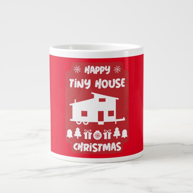 Taza De Café Gigante Navidades de la casa pequeña feliz (Frente)