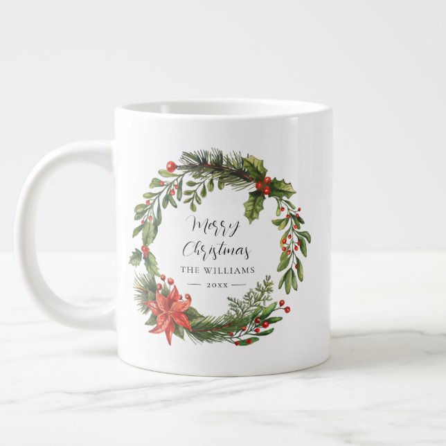 Taza De Café Gigante Navidades de la familia Floral Red Berries Greener (Izquierda)