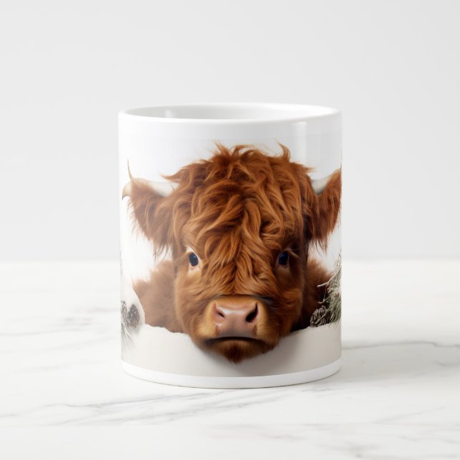 Taza De Café Gigante Navidades de la vaca de Highland (Frente)