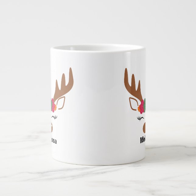 Taza De Café Gigante Navidades de renos de Navidades personalizados (Frente)