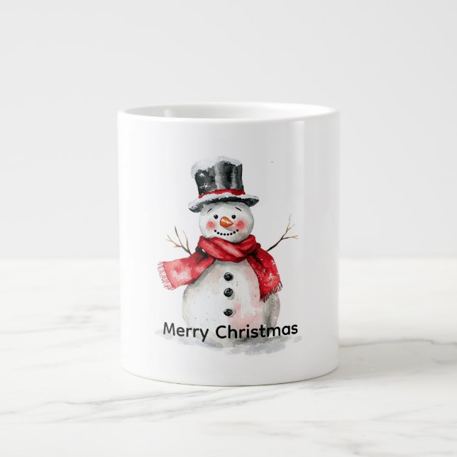 Taza De Café Gigante Navidades de Snowman Red Scarf (Frente)