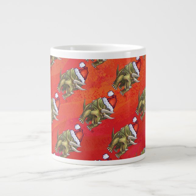 Taza De Café Gigante Navidades De Triceratops En Rojo (Frente)