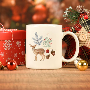 Taza De Café Gigante Navidades de venado y botánico de acuarela rusa