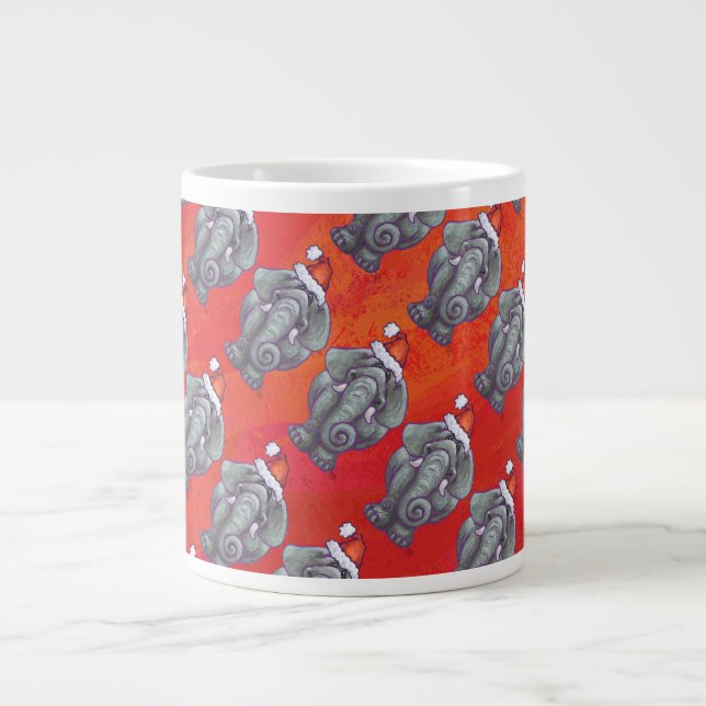 Taza De Café Gigante Navidades Elefantes En Rojo (Frente)
