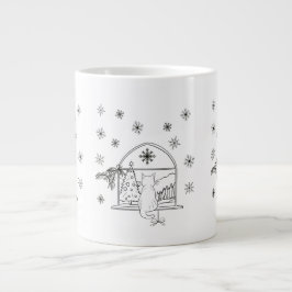 Taza De Café Gigante Navidades festivos dibujados a mano lindo gato