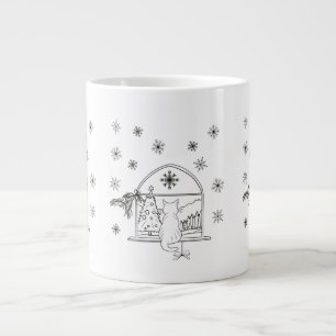 Taza De Café Gigante Navidades festivos dibujados a mano lindo gato