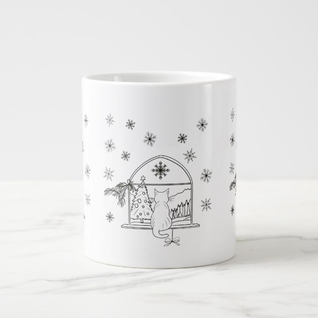 Taza De Café Gigante Navidades festivos dibujados a mano lindo gato (Frente)