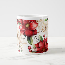 Taza De Café Gigante Navidades Flores Poinsettia Patrón Verde Rojo