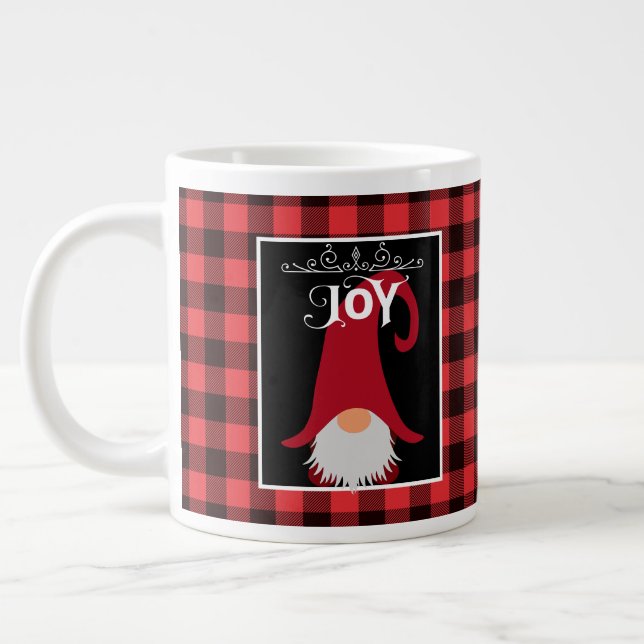Taza De Café Gigante Navidades Gnome Personalizado rojo y negro de escú (Izquierda)