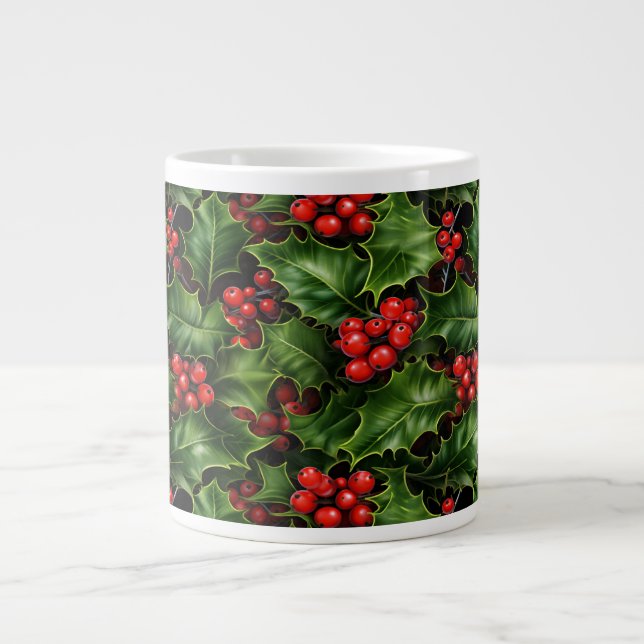 Taza De Café Gigante Navidades Holly Leasing Y Red Berries Pattern (Frente)