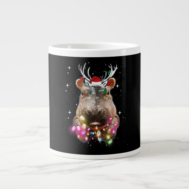 Taza De Café Gigante Navidades Iluminan Hippo Fiona Hippopótamo Lover (Frente)