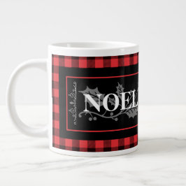 Taza De Café Gigante Navidades NOEL Red & Black Buffalo Plaid Personali