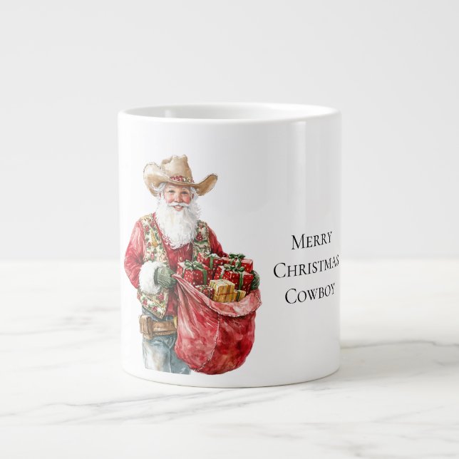 Taza De Café Gigante Navidades occidentales Cowboy Santa (Frente)