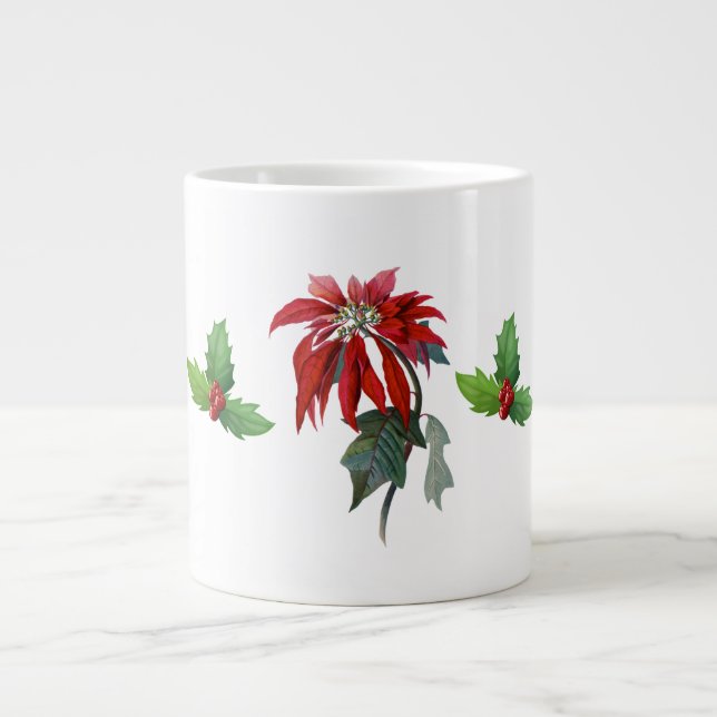 Taza De Café Gigante Navidades Poinsettias Hueso China Mug (Frente)