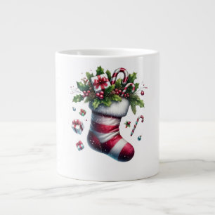 Taza De Café Gigante Navidades rebosantes de regalos y bastones de cant