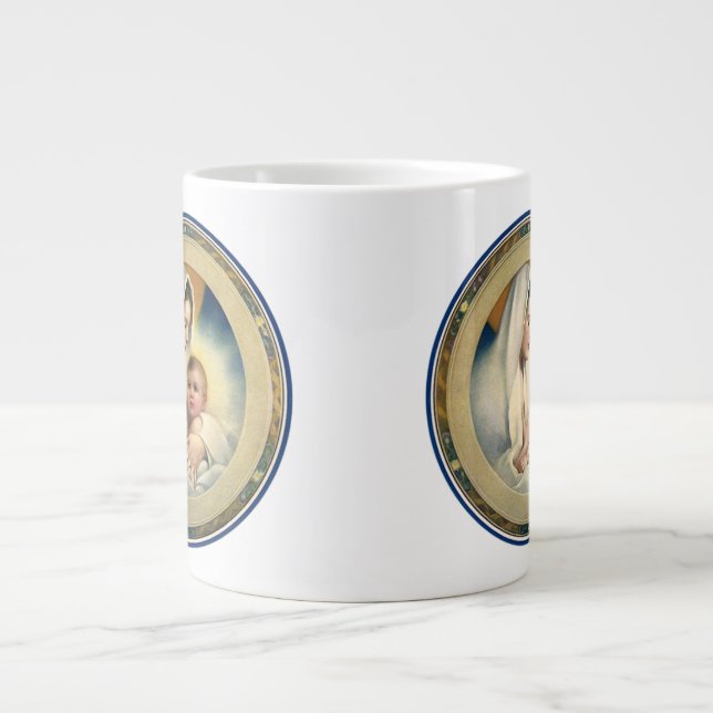 Taza De Café Gigante Navidades religiosos, madoneses y niños (Frente)