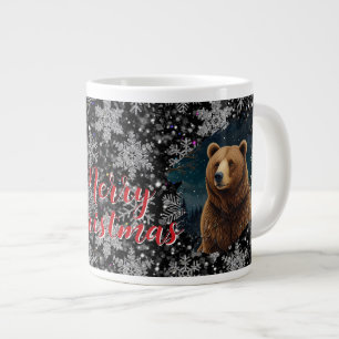 Taza De Café Gigante Navidades retro con paisaje nevado a medianoche