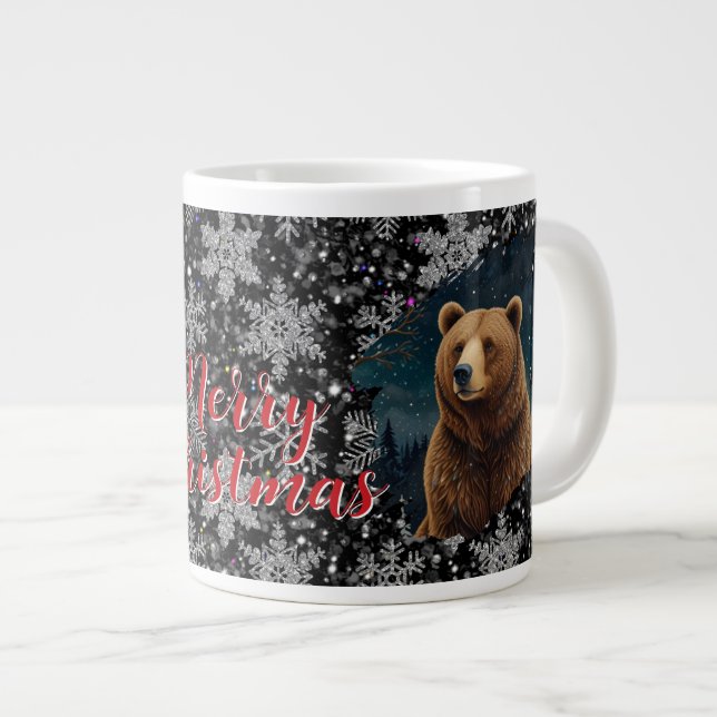 Taza De Café Gigante Navidades retro con paisaje nevado a medianoche (Derecha)