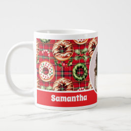Taza De Café Gigante Navidades Retro Rojo Donan Foto Red Tartan
