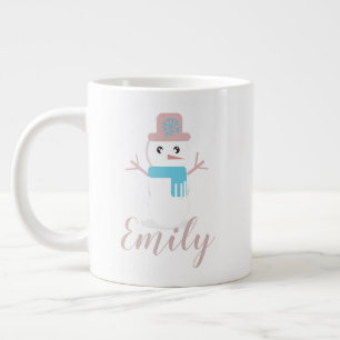 Taza De Café Gigante Navidades Snowman Pastel Nombre Rosa