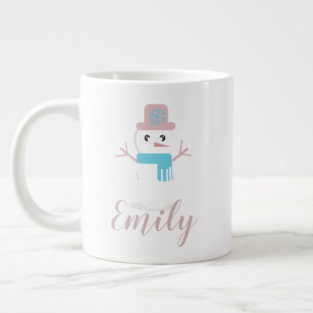 Taza De Café Gigante Navidades Snowman Pastel Nombre Rosa (Izquierda)