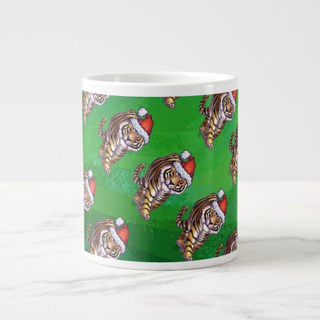 Taza De Café Gigante Navidades Tigres En Verde (Frente)