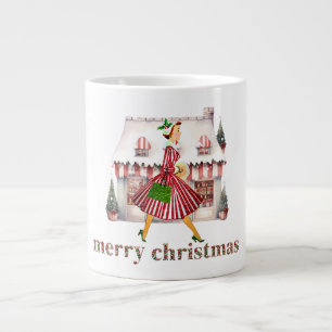 Taza De Café Gigante navidades Vintage Lady Shopping de 1950