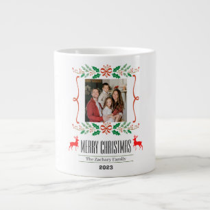 Taza De Café Gigante Navidades Wreath días festivos Script Family Photo