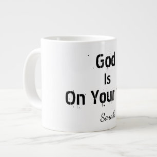 Taza De Café Gigante Negrita Moderna Blanca Nombre Fe Dios Está De Tu L