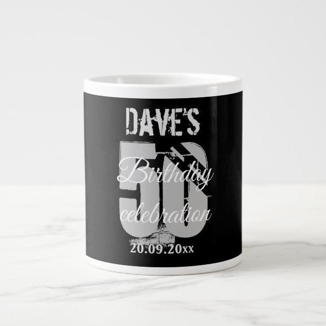 Taza De Café Gigante Negrita personalizada Negra 50 Cualquier cumpleaño (Frente)