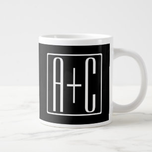 Taza De Café Gigante Negro y Blanco Iniciales de Parejas
