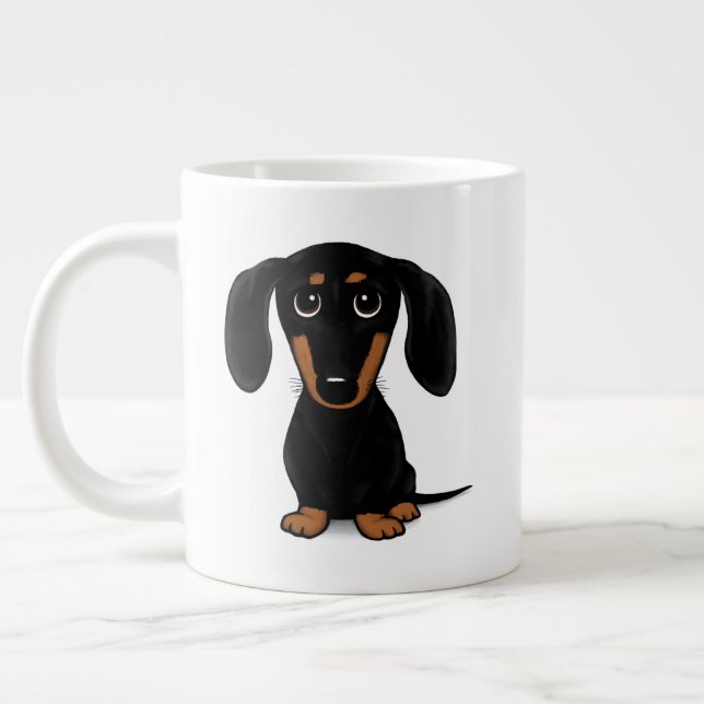 Taza De Café Gigante Negro y Tan Dachshund | Perro Wiener (Izquierda)