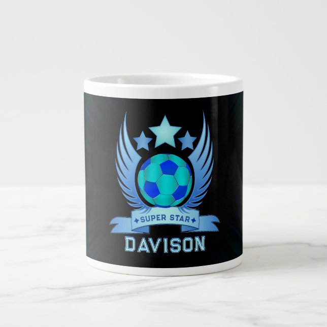 Taza De Café Gigante Neon Blue Soccer Ball | Cool Custom Gifts For Boys (Frente)