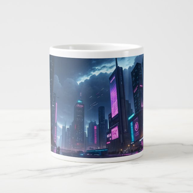 Taza De Café Gigante Neon Cyber City Mug - ¡Sumergirse en el futuro! (Frente)