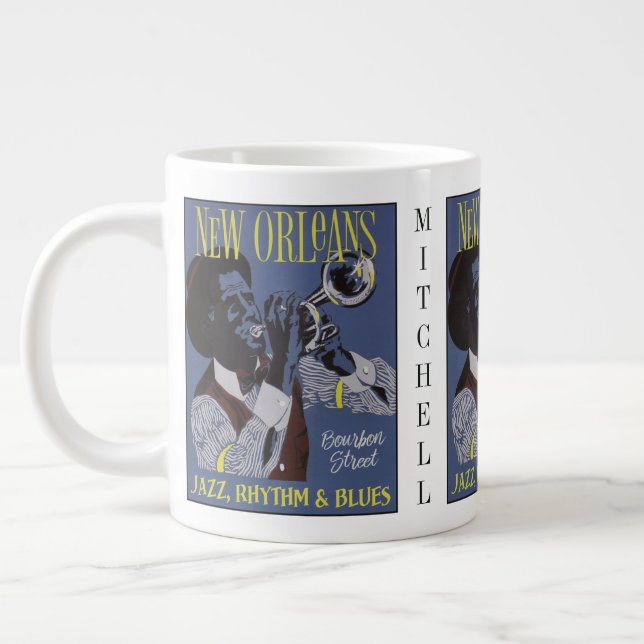 Taza De Café Gigante New Orleans Music nombre personalizado jumbo mug (Izquierda)