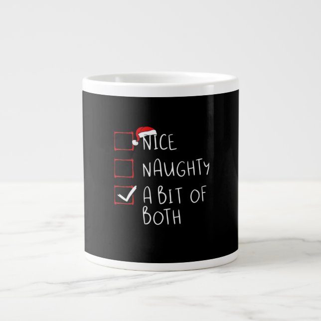 Taza De Café Gigante Nice Naughty Santa Hat Humor Vibe  (Frente)