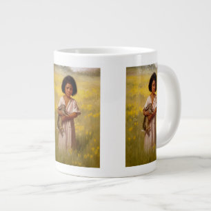 Taza De Café Gigante Niña nativa americana con conejo