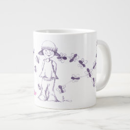 Taza De Café Gigante Niña pequeña y linda dibujando con abejas