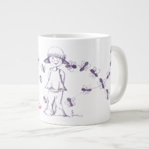 Taza De Café Gigante Niña pequeña y linda dibujando con abejas