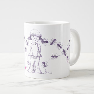 Taza De Café Gigante Niña pequeña y linda dibujando con abejas