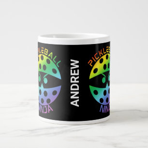 Taza De Café Gigante ninja de pickleball de arcoiris de 20 oz con nombr